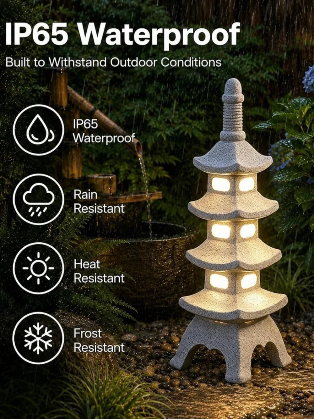 15.7-Inch Solar Pagoda Garden Statue | Weatherproof Zen Decor for Patio & Yard